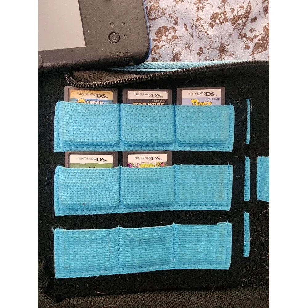 Nintendo 2DS Black/Blue Console Bundle W/ Case Charger & (5) Games *Tested